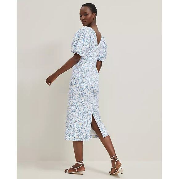 Ann Taylor Floral Linen Blend Puff Sleeve Size 14 $129 - Picture 1 of 9